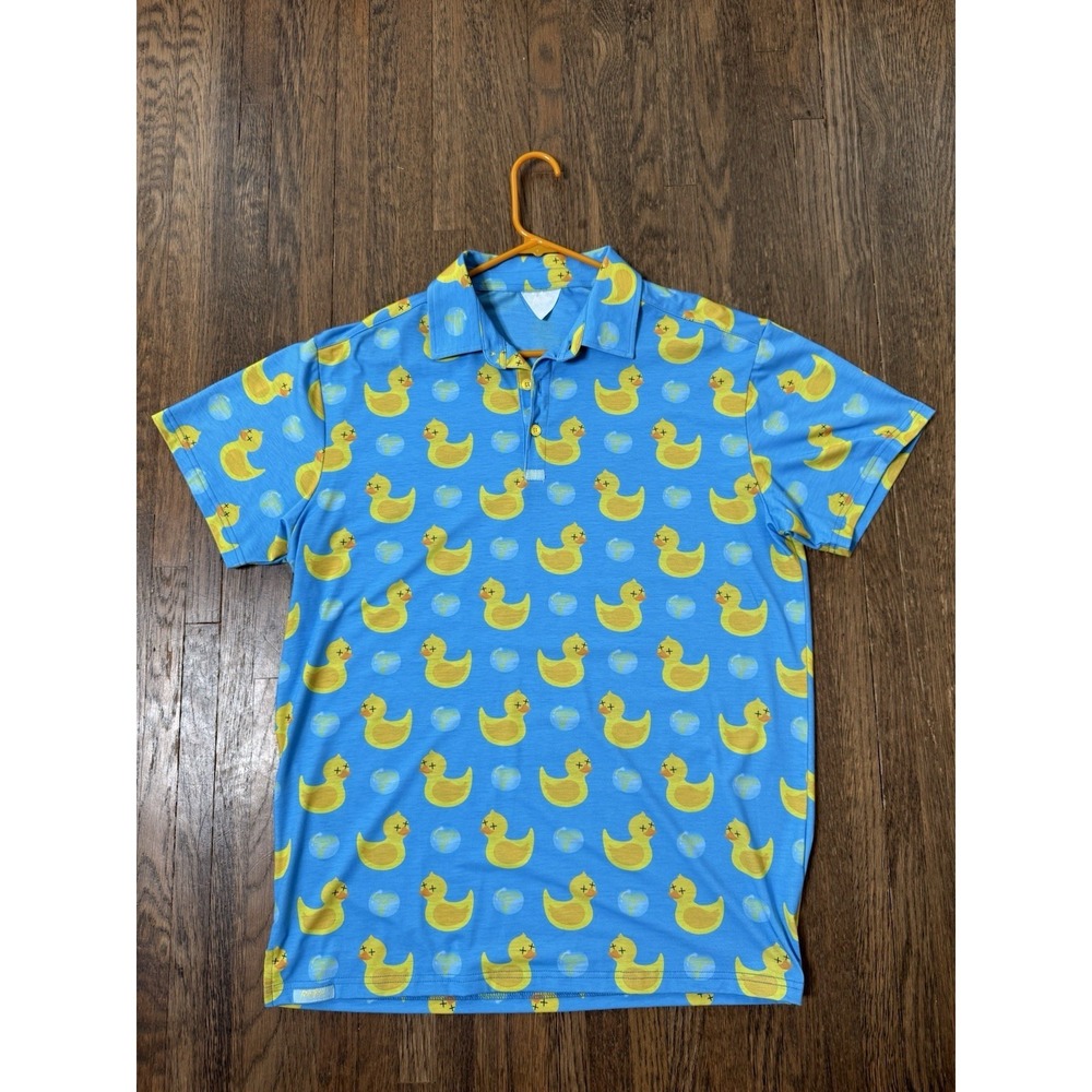 ReadyGolf Mens Duck Hook All-Over Print Golf Polo Shirt Blue Size XL Funny